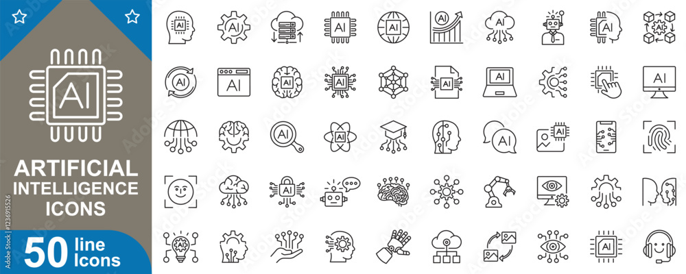 Wall mural artificial intelligence icons set. featuring machine learning, neural networks, robotics, automation
