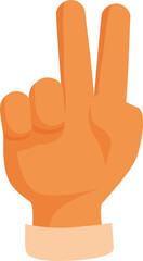 Cartoon hand making victory or peace sign, isolated on white background