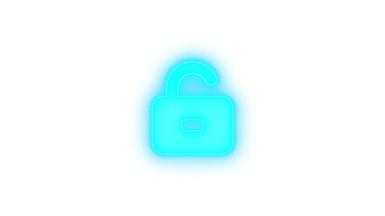 Unlock keyhole icon cyan color glowing neon on black background