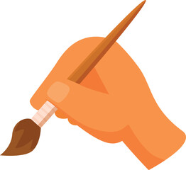 Hand using paintbrush creating artwork, painting picture, simple icon