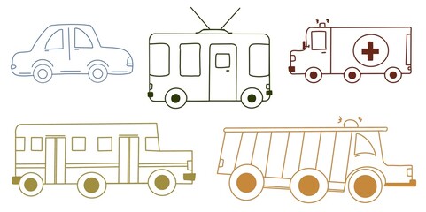 Colorful watercolor cars and baby vehicles pattern for fun design and decor