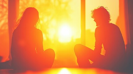 Couple reconciling after an argument in a cozy living room, soft warm light, emotional and supportive family interaction, calm and loving atmosphere