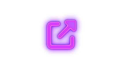 Up right from square icon purple color glowing neon on black background
