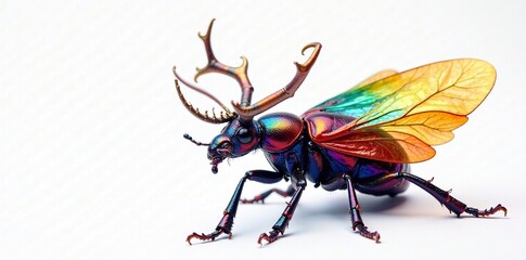 Fototapeta premium Colorful background with isolated Lucanus cervus stag beetle, entomology, colorful