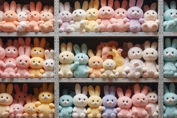 Obraz premium a shelf full of stuffed animals in different colors