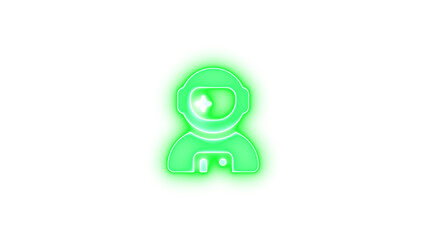 User astronaut icon green color glowing neon on black background
