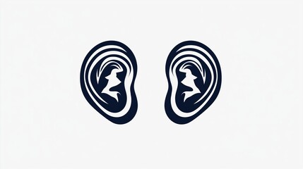 Optical illusion art: ambiguous ear silhouettes creating hidden faces in abstract design
