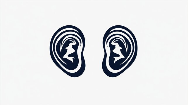 Optical illusion art: ambiguous ear silhouettes creating hidden faces in abstract design