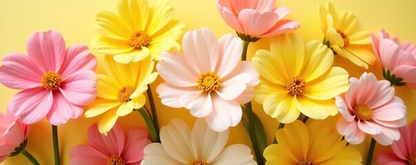 Delicate cotton candy flowers unfolding in a floral arrangement, yellow,