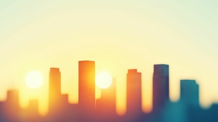 Abstract urban skyline at sunrise with soft light and silhouetted skyscrapers for cityscape design