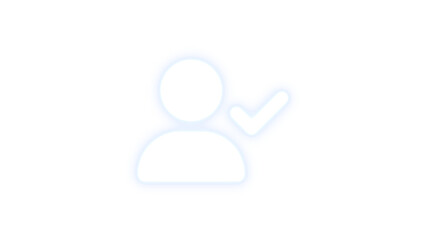 User check icon white color glowing neon on transparent  background