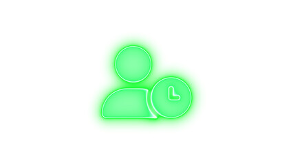 User clock icon green color glowing neon on transparent background