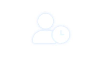 User clock icon white color glowing neon on transparent background