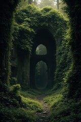 Obraz premium a tunnel in the woods with green plants