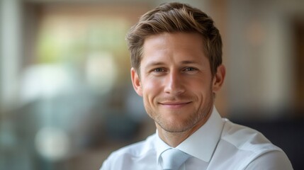 Obraz premium Portrait of smiling businessman wearing white shirt and tie