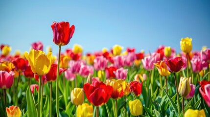 Colorful Tulip Field in Full Spring Bloom for Nature and Floral Photography Enthusiasts
