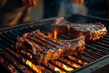 Chef grilling tomahawk steak for National Barbecue Day