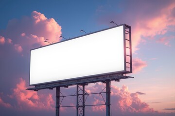 an empty billboard on a hill with a sunset in the background