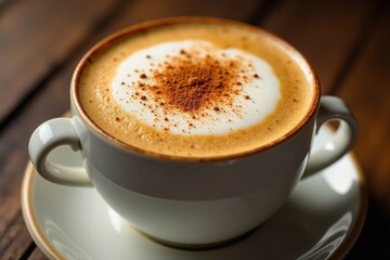 Cinnamon sprinkle on top of latte macchiato foam, baked, spices