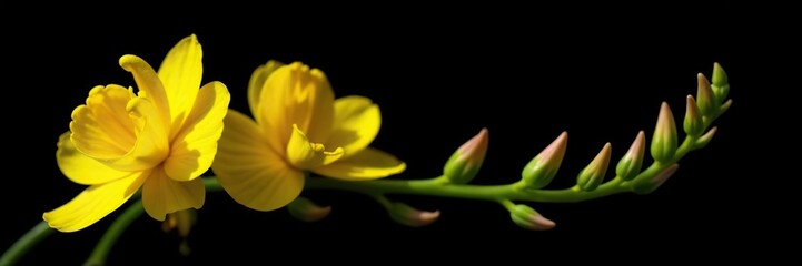 Obraz premium Bright yellow flowers of Snapdragon plant isolated on black background, nature, snapdragon, petal