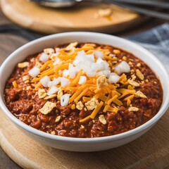 Fototapeta premium Delicious chili topped with cheese and onions