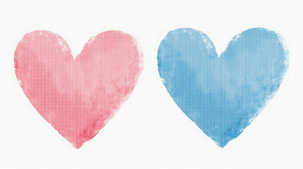 Fototapeta premium Two hearts of different colors on a white background.