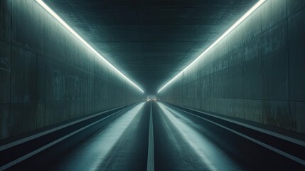 Fototapeta premium Futuristic tunnel road, glowing light, vehicles driving, urban scene, use for sci-fi poster