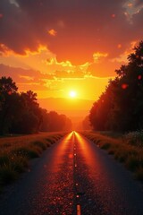 Obraz premium Amber hues dance across the sky as sunset falls, nature, yellow, sunset