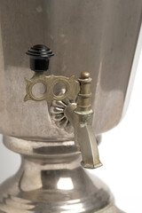 Vintage samovar on white background, closeup.