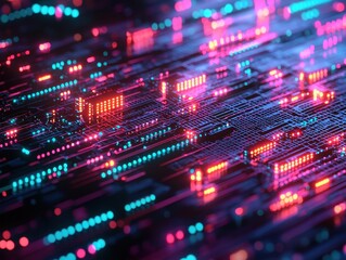 Obraz premium Digital circuitry patterns abstract visualization technology futuristic close-up concept