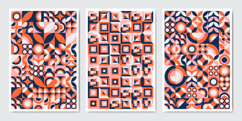 Color neo geo poster. Modern grid flyer with geometric shapes, geometry graphics and abstract background vector set. Geometry grid pattern banner vivid presentation illustration