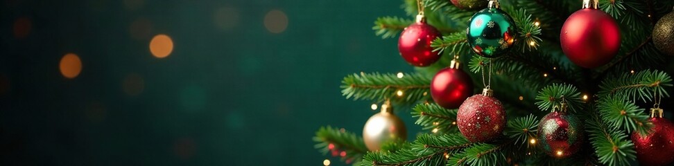 Fototapeta premium Decorative Christmas tree with colorful ornaments, holiday cheer, seasonal decoration, vertical cutout