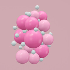 3d render, pink spheres levitate, monochrome color
