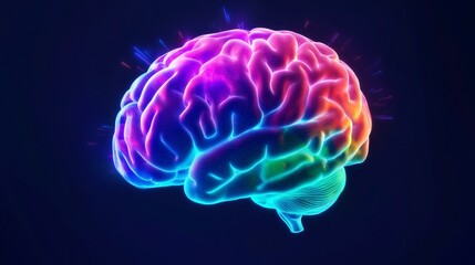 Vibrant Human Brain Illustration - A detailed, colorful brain image symbolizing intelligence, creativity, knowledge, neurology, and mental health.