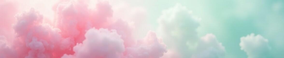 Fototapeta premium Delicate cotton candy strands in a light pink and mint green mist, ethereal, , soft pink