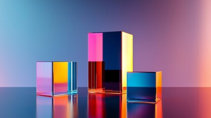 Colorful Geometric Glass Blocks with Soft Gradient Background