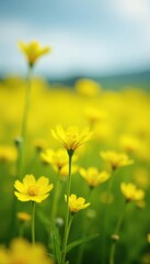 Fototapeta premium Soft focus on a sea of yellow rapeseed blooms, landscape, nature, flowers