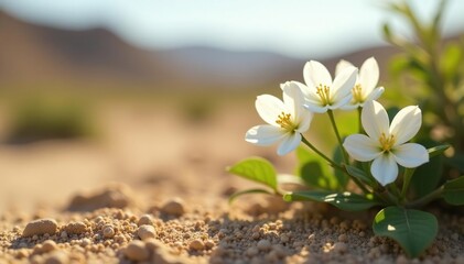 Delicate white jasmine flowers unfolding in the desert, arid, flower, floral