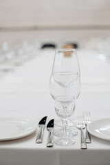 restaurant table setting, banquet, dishes are on the table