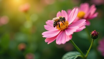 Thousands of bees on a single flower on the tree, blooming, garden, bees