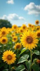 sunflower field with yellow and orange roses blooming, orange, garden