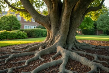 a large tree with its roots exposed