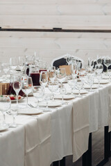 restaurant table setting, banquet, dishes are on the table