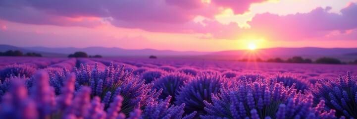 Obraz premium Lavender sunset over a serene landscape with silvery stripes, purple, serene, lavender
