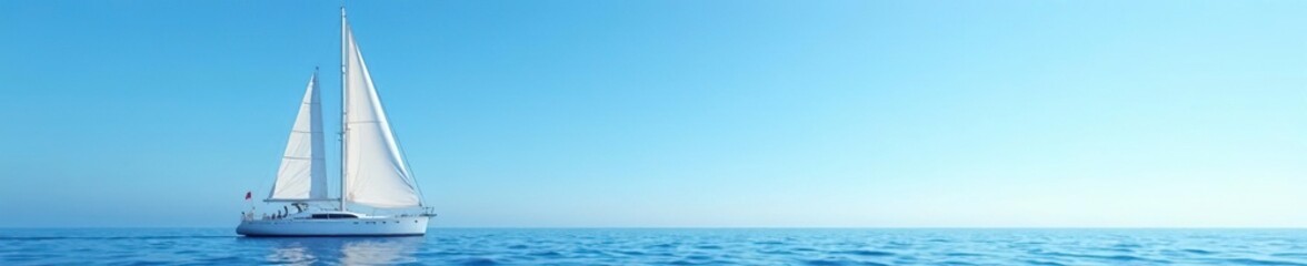 Obraz premium Sailing boat with white sails under a clear blue sky, ship, serene