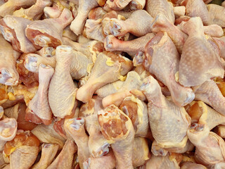 Raw Chicken Drumsticks. Background Image From Market. 