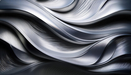 Fototapeta premium Sleek abstract metal background with swirling shades of silver and gray, featuring subtle texture and reflective surfaces