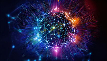 Vibrant abstract network design with interconnected dots forming polygon