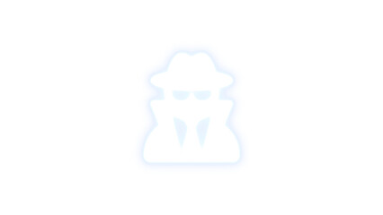 User secret icon white color glowing neon on black background