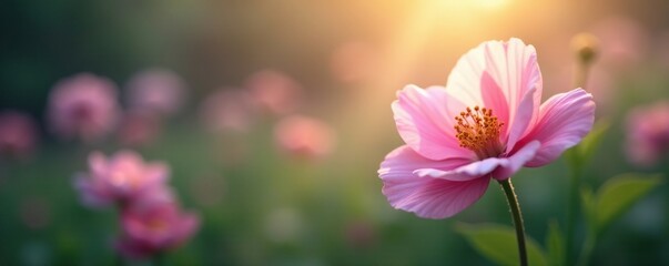 Fototapeta premium Soft focus on a delicate flower in a misty environment, garden, fog, blooms